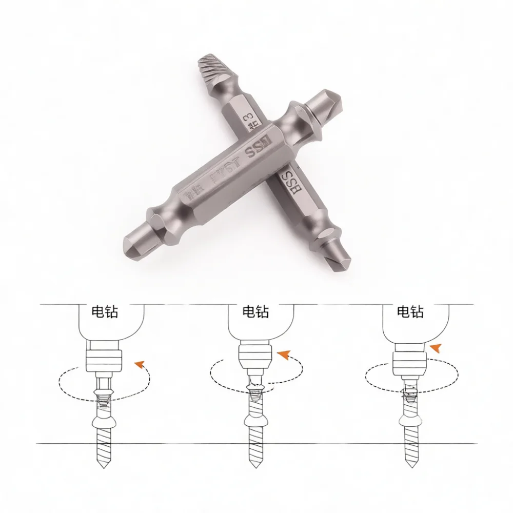 Damaged Bolt Extractor Set Broken Screw Remover Tool Kit Stripped Fastener Removal Carbon Steel Professional Repair Gadget