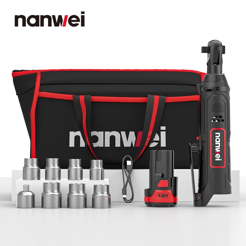 Nanwei 12V Ratchet Wrench Truss Mini Electric Wrench Angle Fast Right Angle 45NM 3/8 inch Charging Line Frame Driver Set