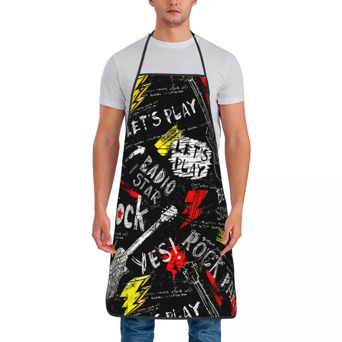 Guitar Headphones Spray Paint Words Rock Star Bib Apron Chef Tablier Kitchen Chef Cook Baking Bib Graffiti Art Pattern Painting