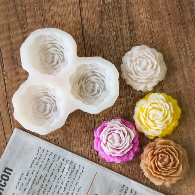 Molde de Silicona para Velas con Forma de Flor de Peonía, Molde 3D de Mini Rosa para Jabón, Yeso, Resina, Manualidades, Herramienta para DIY