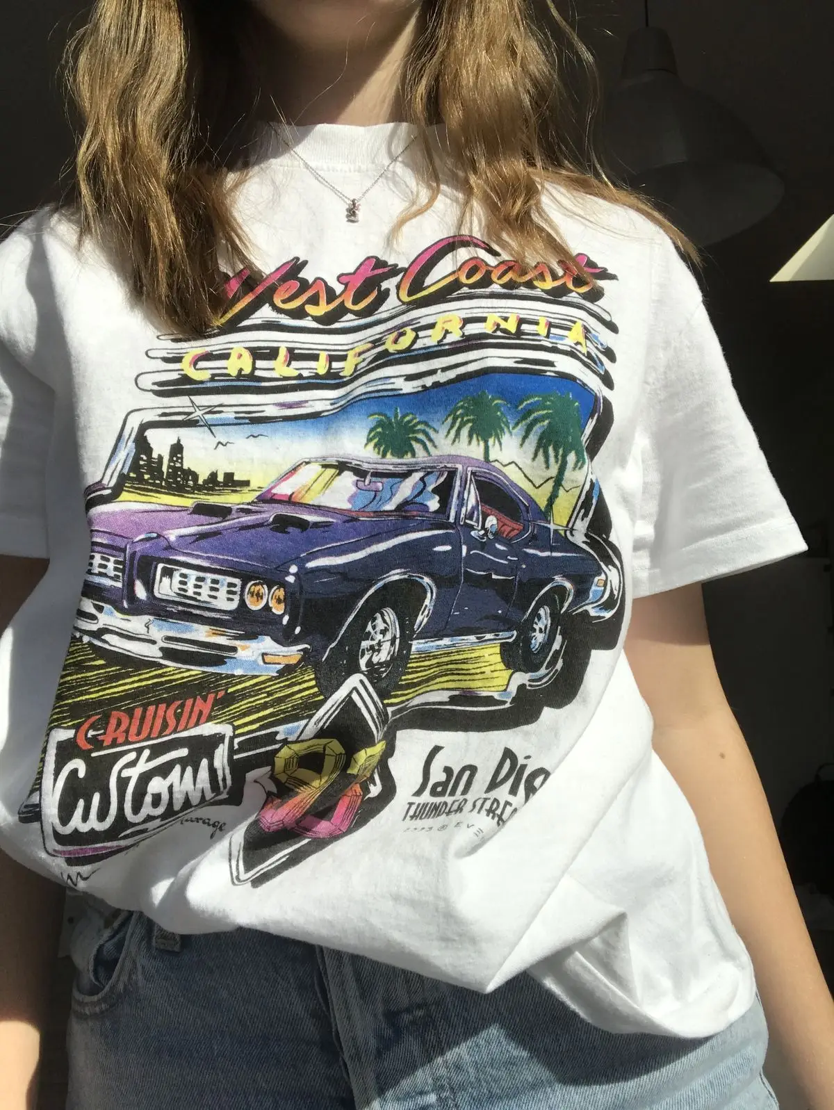 White Vintage American Racing Motorcycle Style T-Shirt Short Sleeve Lazy Summer Fashion by Wang Studio