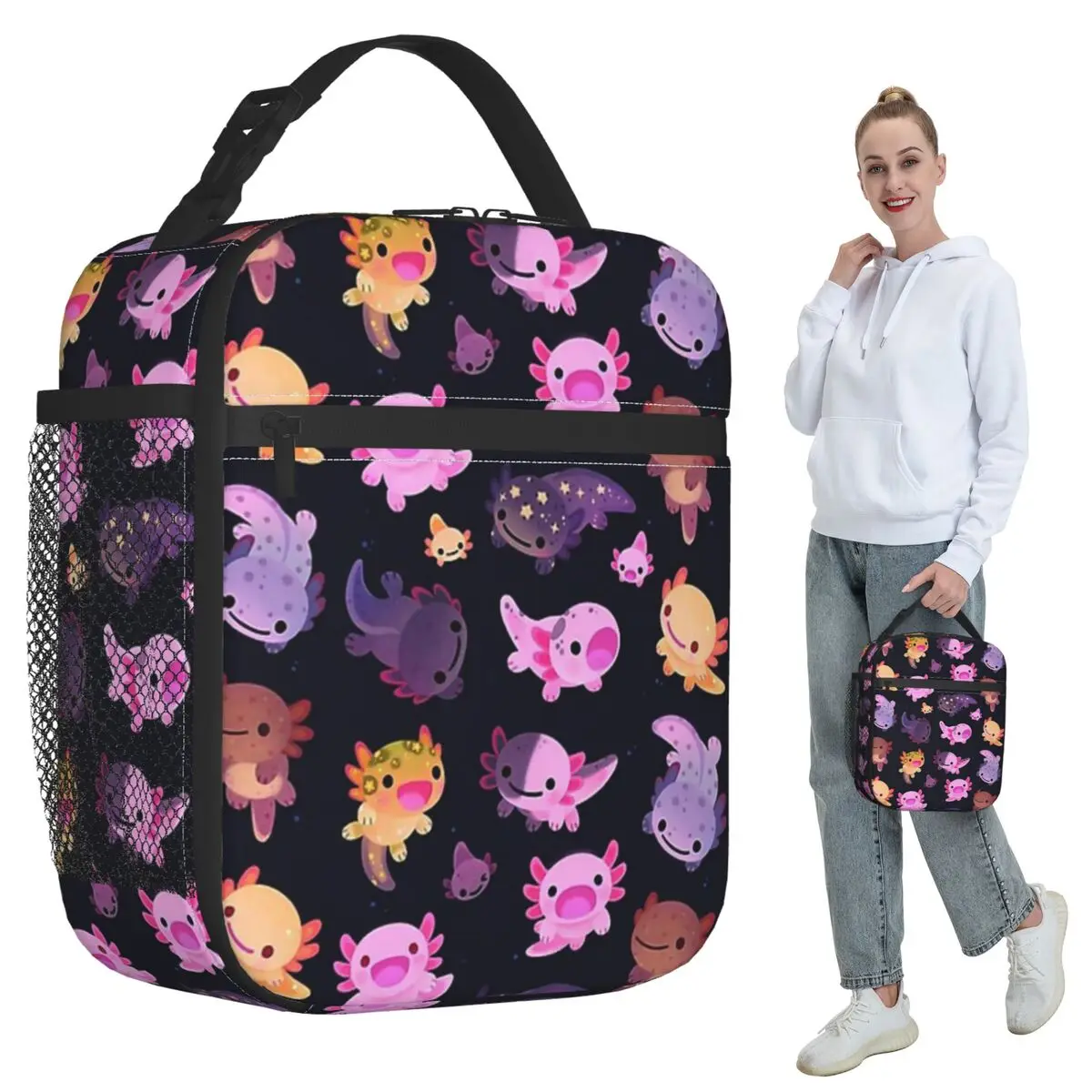 

Happy Axolotl Insulated Lunch Bag for Women Office Cooler Thermal Food Box Tote Leakproof Lunch Boxes Container