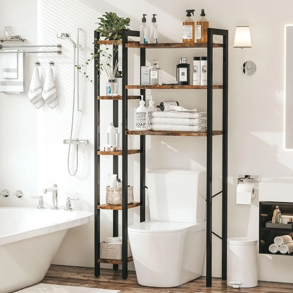 Over The Toilet Storage with 8-Titer Shelf, Mass-Storage Side Storage Open Rack, Freestanding Bathroom