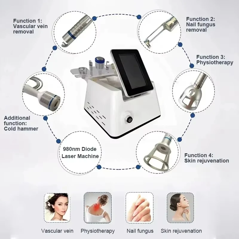 Dispositif de traitement des champignons des ongles, élimination des veines d'araignée, diode laser, onychomycose, veine vasculaire, diode laser, 980nm, approuvé CE, 5 en 1