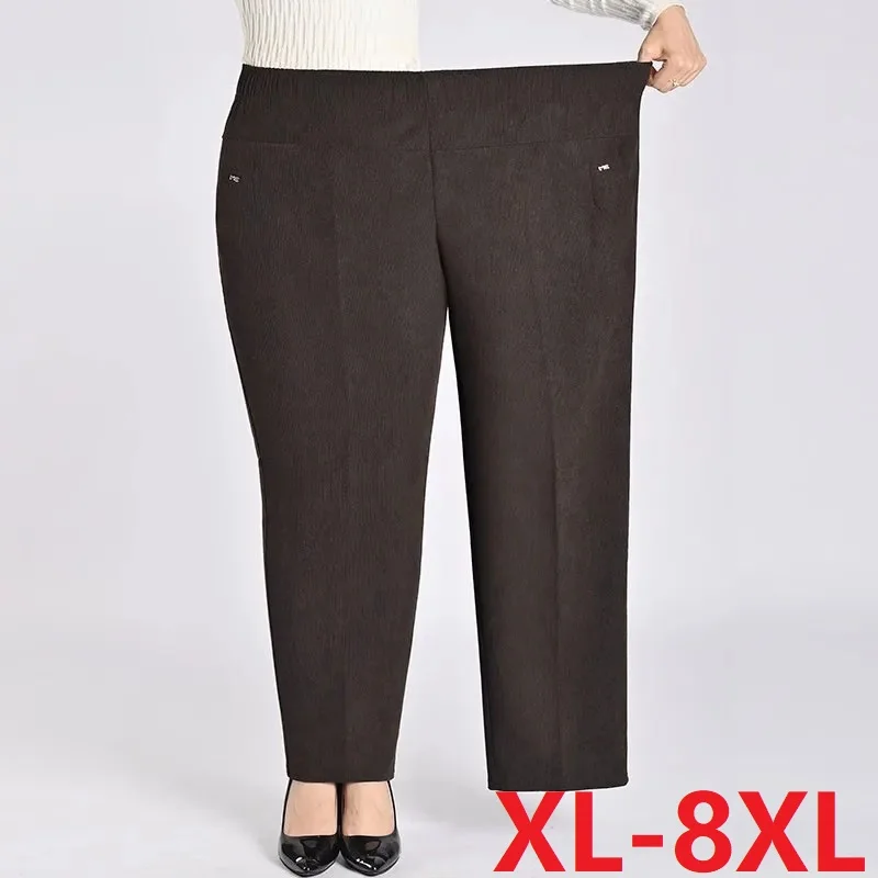 

Women Corduroy Trousers New Autumn Winter Pants Elastic High Waist Mother Casual Pants Female Velvet Straight Pants Oversize 8XL