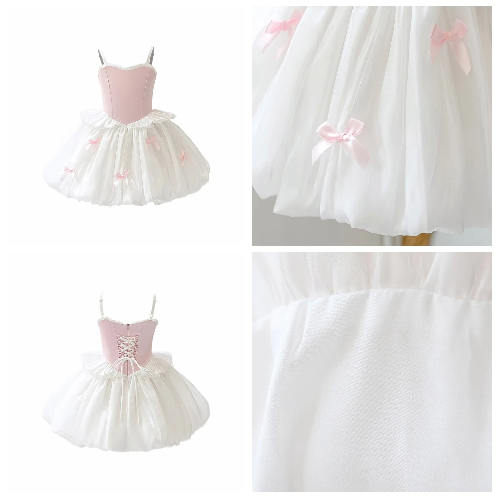 Girls Ballet Dance Dress Ruffles Bubble Dress for Birthday Party Stage Performance Costume Kids Color Block Princess Tutu