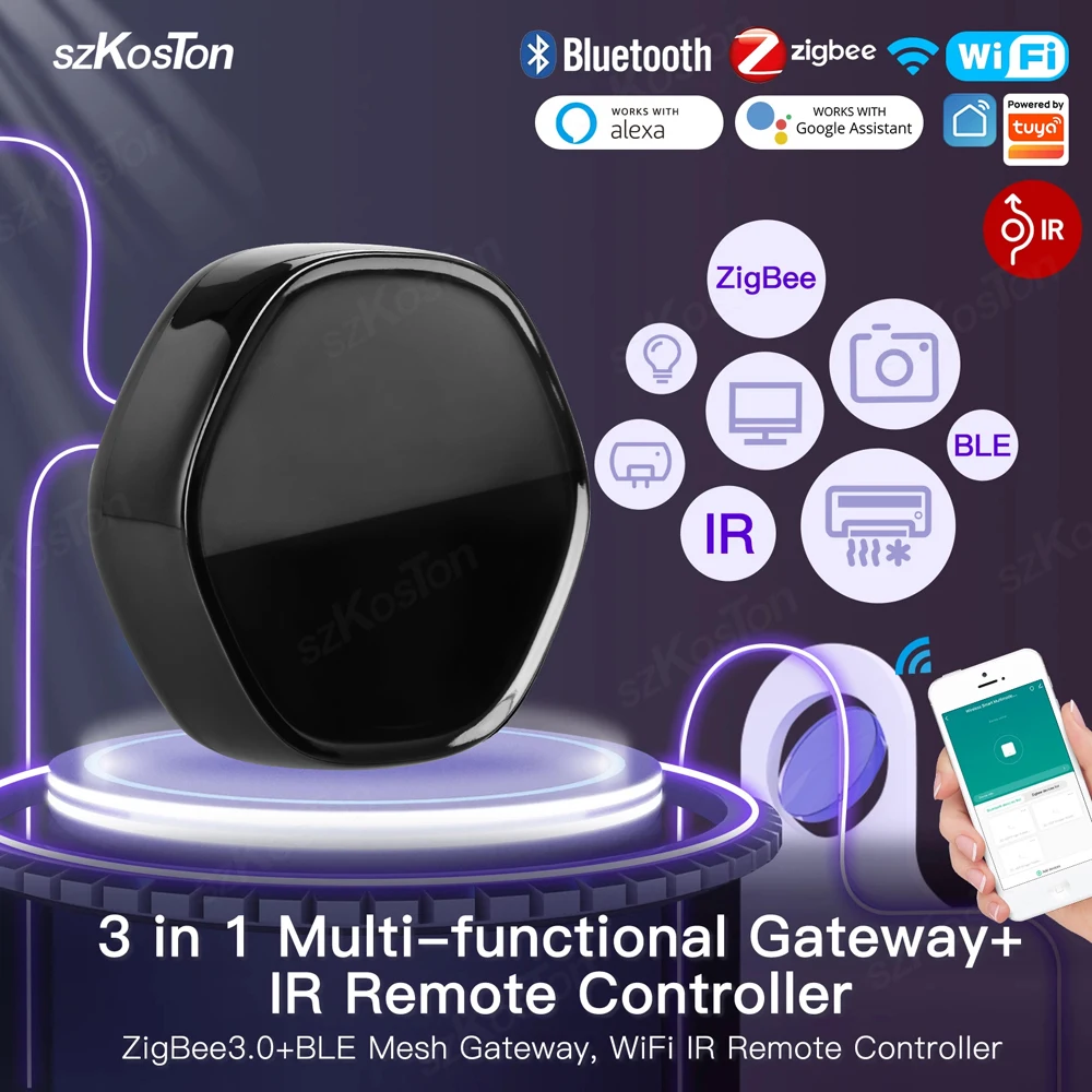 Zigbee-centro de enlace multifunción Tuya Smart Home, control remoto inalámbrico de malla azul, WiFi, IR, para Alexa y Google Smart Life, 3,0