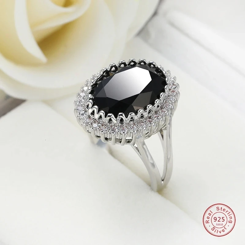 Vintage Female Wedding Ring 925 Sterling Silver Round Black Micro Pave Zircon Wedding Rings for Women Jewelry Anillos Mujer