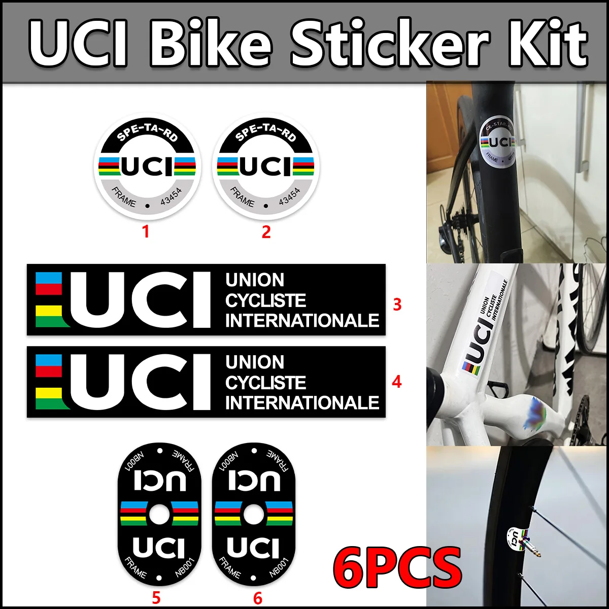AliExpress NONE 6PCS/Sheet UCI Road Bike Sticker Kit Waterproof Mountain Bicycle Frame Valve Ring Spoke DIY Decal Decorative Accessories Decals