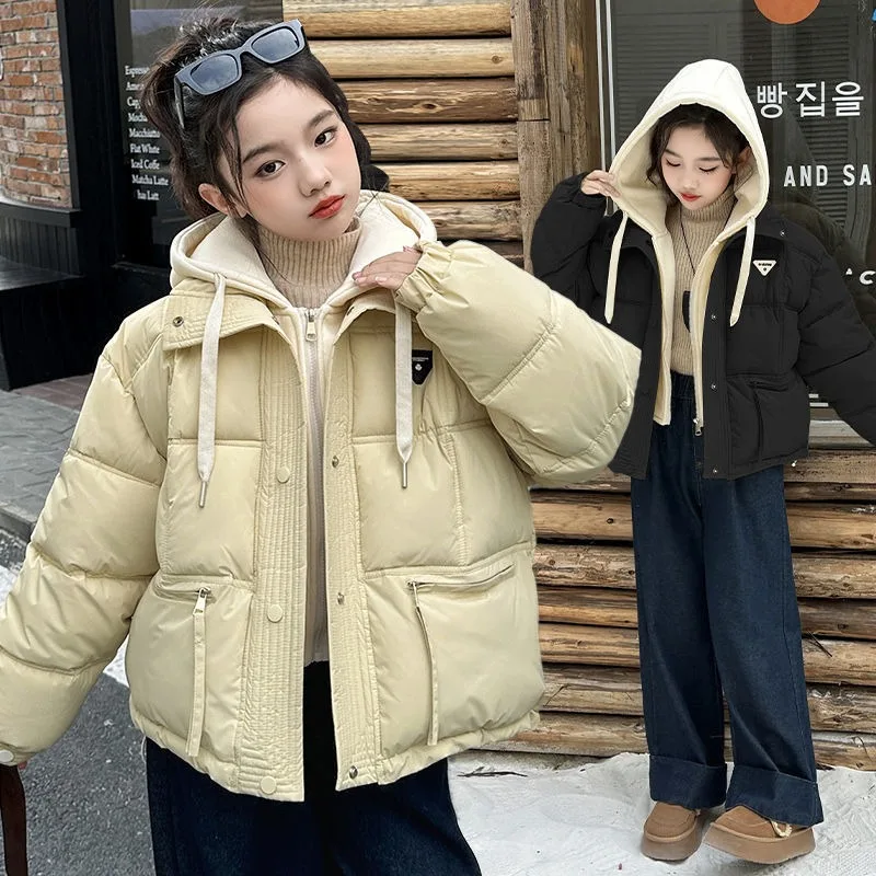 

【Новинка 2025 года】Утепленное зимнее пальто для девочек, стильная утепленная куртка «два в одном» для детей, модный многослойный дизайн для улицы