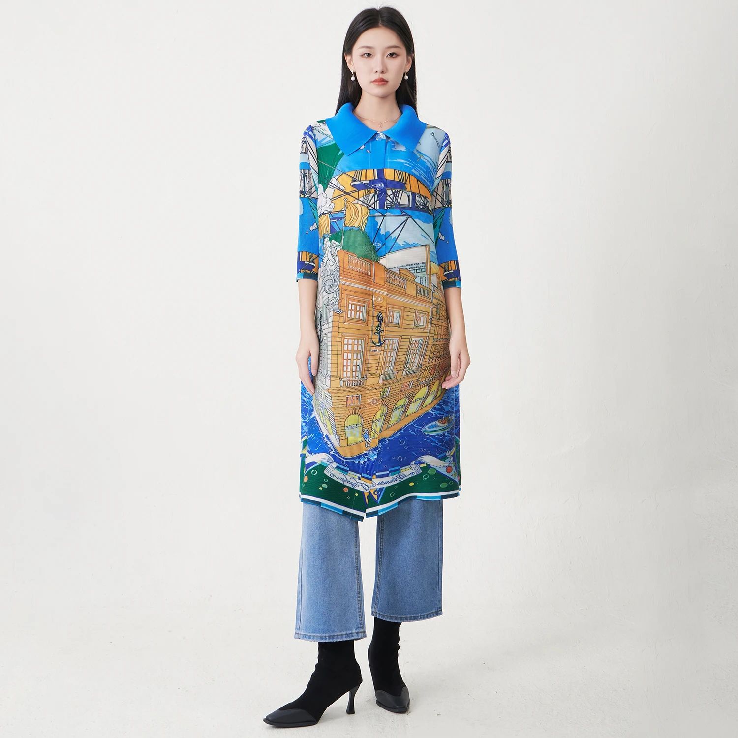 

2025 Latest Design Women's Fashion Dress Wholesale Design Sense Stretch Print Loose Casual Shirt Dress