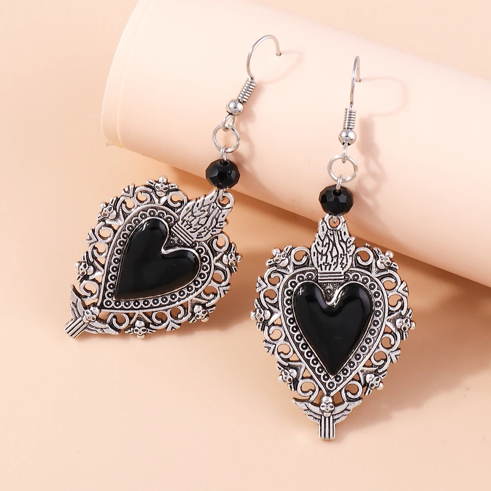 Gothic Metal Love Heart Drop Earrings for Women Steampunk Cross Dangle Earrings Party Jewelry Gifts