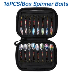 Goture-Spinner Spoon Metal Bait, Crankbemberg portables, Wobblers de pêche avec hameçons, Bar, Truite, Perche, Brochet, Taille 6 #, 5.5cm, 16 pièces par boîte