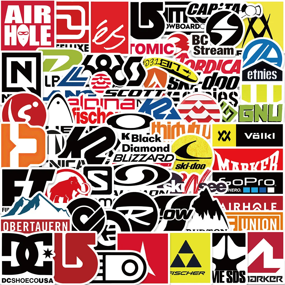60 Stück coole Cartoon-Ski-Markenlogo-Aufkleber für Laptop, Telefon, Gepäck, Gitarre, Snowboard, wasserdichte Graffiti-Vinyl-Aufkleber