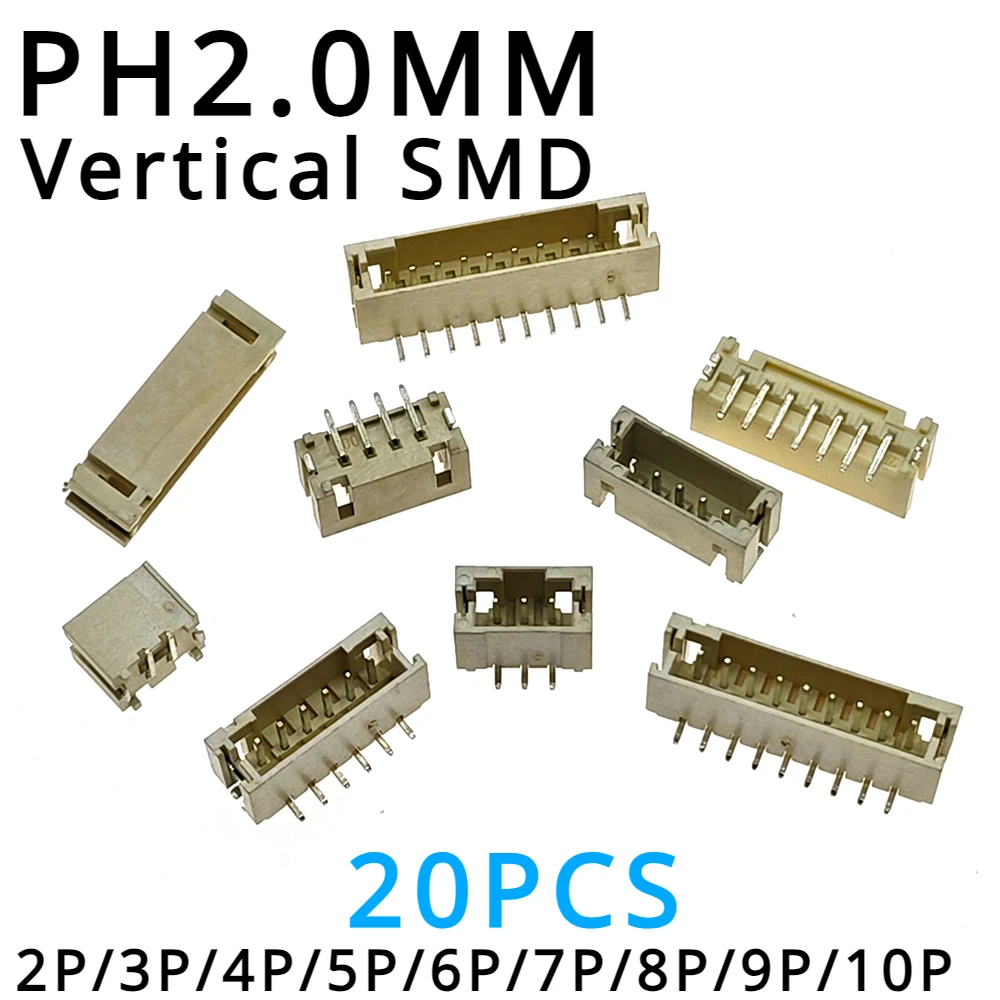 

20PCS/LOT PH2.0 Spacing Connector 2P/3P/4P/5P/6P/7P/8P Vertical SMD Socket Connector 2.0mm Pitch Patch Plug