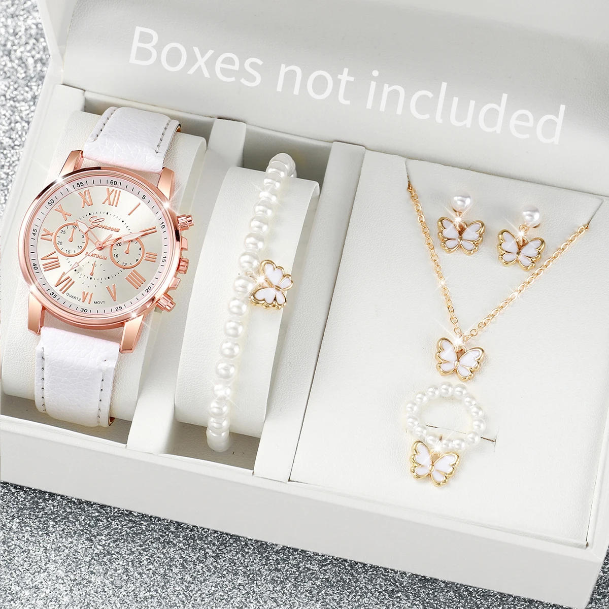 6pcs Ladies' Belt Watch Geneva Quartz Watch Belt Fashion Women's Watch Roman Scale Watch Set