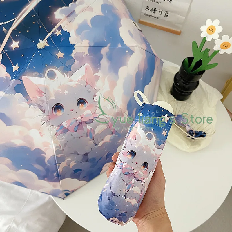 Cartoon White Cat Pattern Umbrella Full Automatic New Smart Umbrella for Women Stong Stond Sun Protection UV Sombrilla