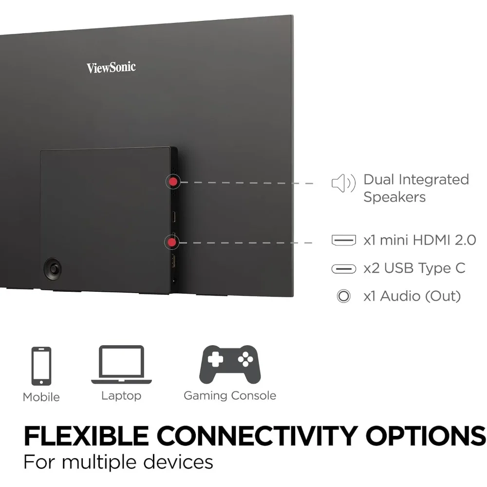 شاشة OLED محمولة VX1655-4K-OLED مقاس 15.6 بوصة بدقة 4K UHD مع مكبرات صوت مزدوجة 60 وات USB C وHDMI صغيرة ومكبرات صوت مزدوجة