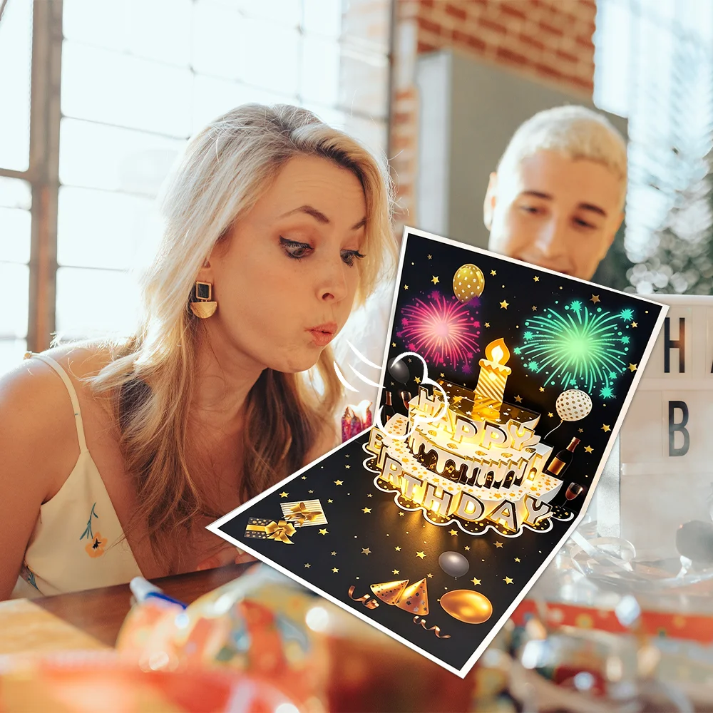 1pc Fireworks-Themed Birthday Cake Greeting Card, 3D Carved Stereoscopic Happy Birthday Card, Suitable for Anyone - view 6