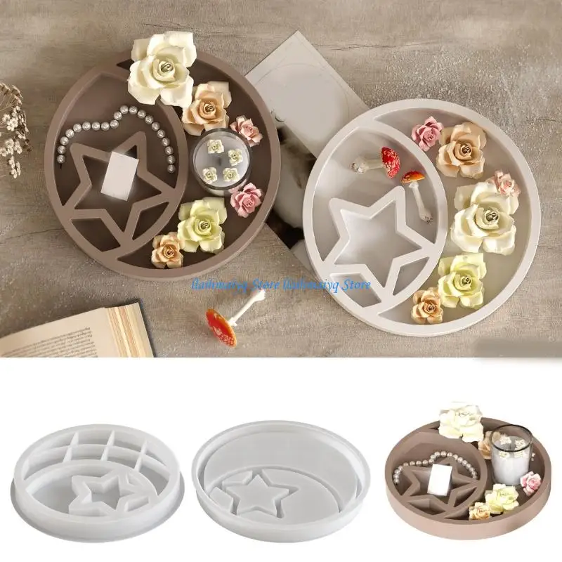 

573B Sturdy Star and Moon Silicone Mould Round Tray Home Accessory for Crafting Supplies and Creative Storage Solution