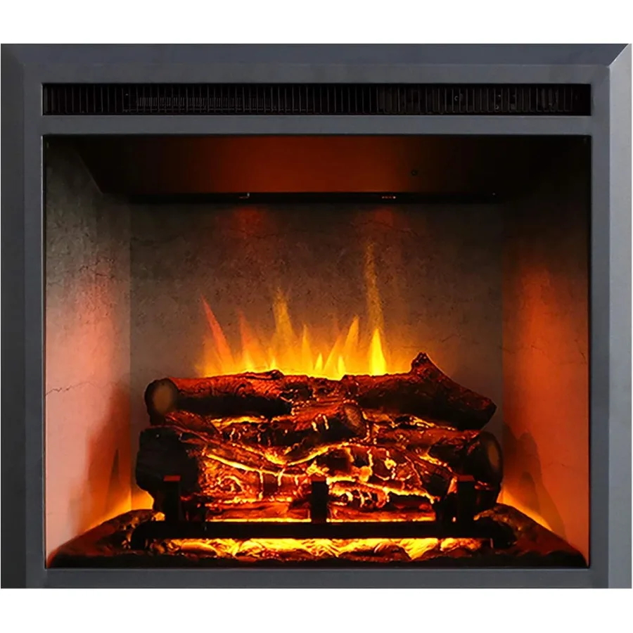 

23 Inches Edward Electric Fireplace Insert with Fire Crackling Sound Weathered Concrete Interior Remote Control 750/1500W Black