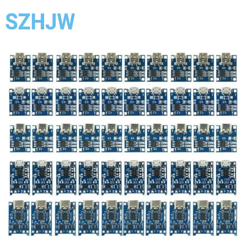 10/100pcs 5V 1A Micro USB 18650 Type-c Lithium Battery Charging Board Charger Module+Protection Dual Functions For TP4056 18650