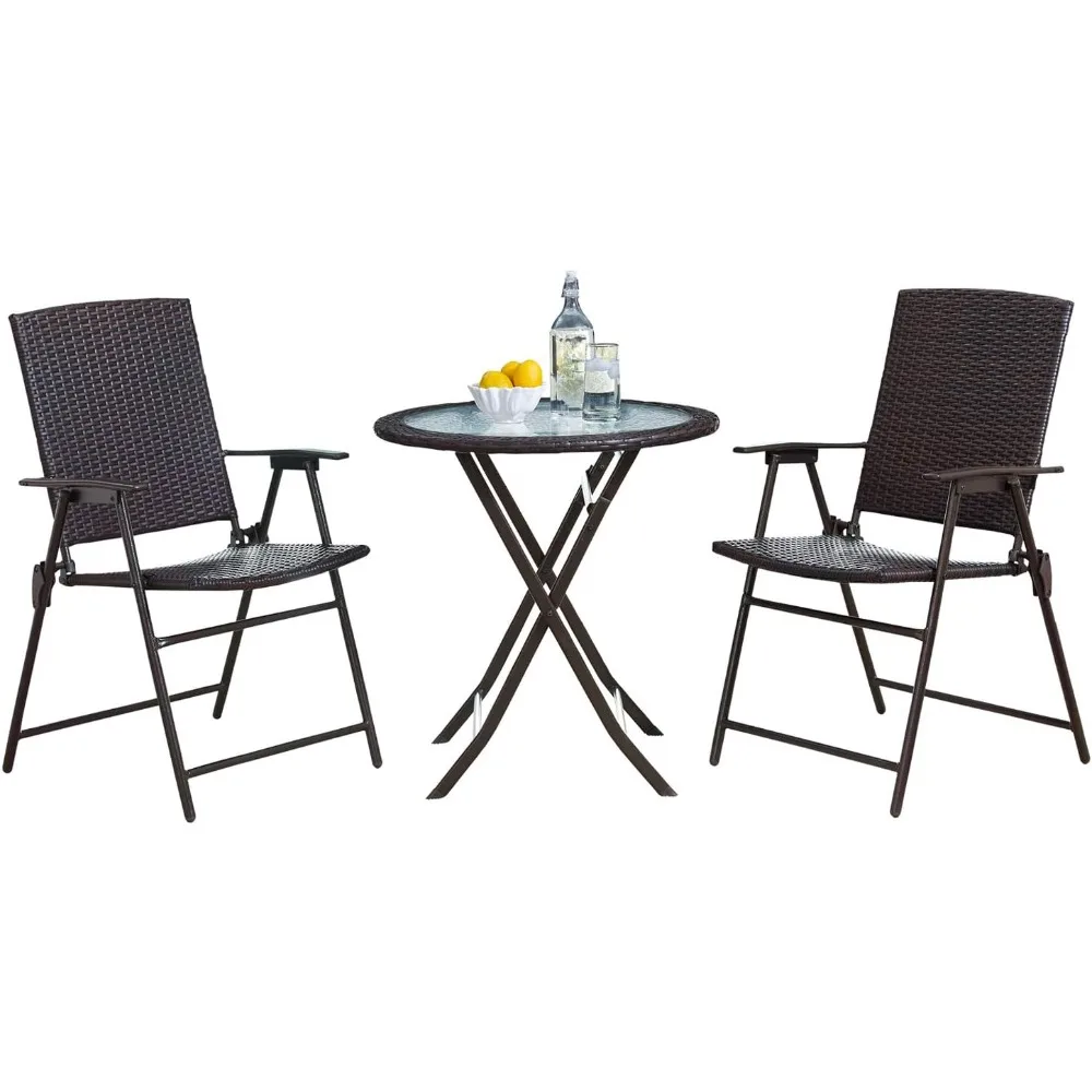 ชุดโต๊ะบิสโทรหวายพับได้ 3 ชิ้น สำหรับระเบียงกลางแจ้ง เฟอร์นิเจอร์สวนลานบ้าน พร้อมโต๊ะและเก้าอี้