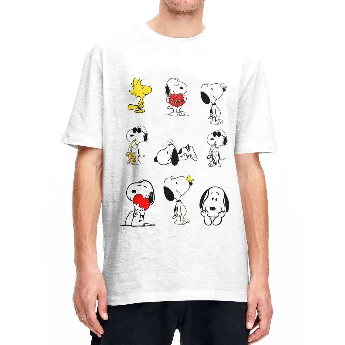 Funny Snoopy T-Shirt Men's Peanuts Comic Y2K Funny Pure Cotton T-Shirts Summer O Neck Hip Hop Tees Cheap Plus Size Tops