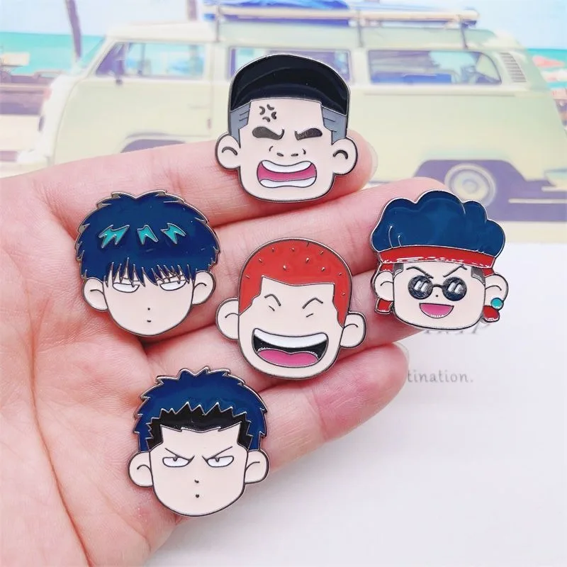 Anime Slam Dunk Hanamichi Sakuragi Kaede Rukawa Hisashi Mitsui Cartoon Cute Metal Badge Fashion Clothing Accessories Brooch