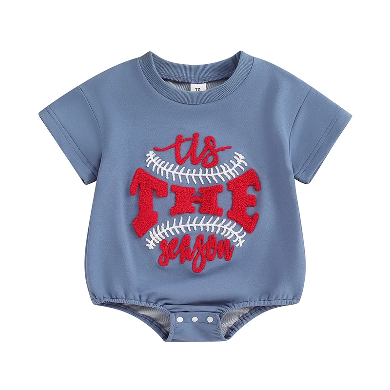 

Baby Boy Girl Baseball Outfit Tis The Season Embroidery T-Shirt Romper Oversized Short Sleeve Bubble Bodysuit