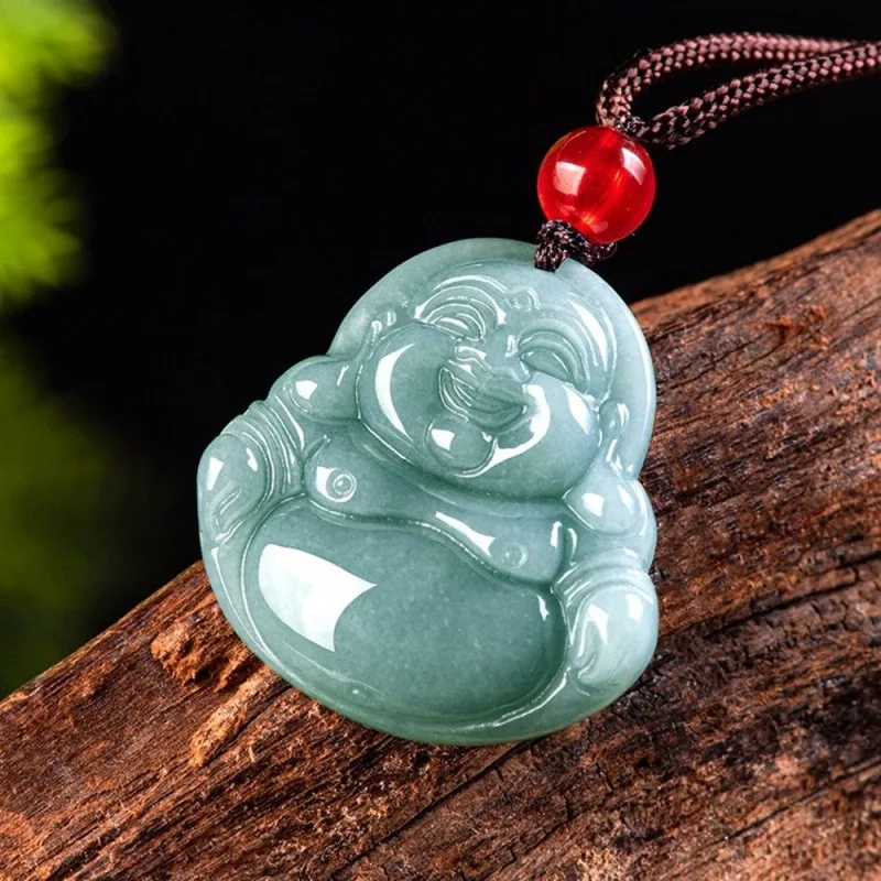 

Real Natural Grade A Jade Jadeite Men Women Lucky Happy Laughing Buddha Pendant