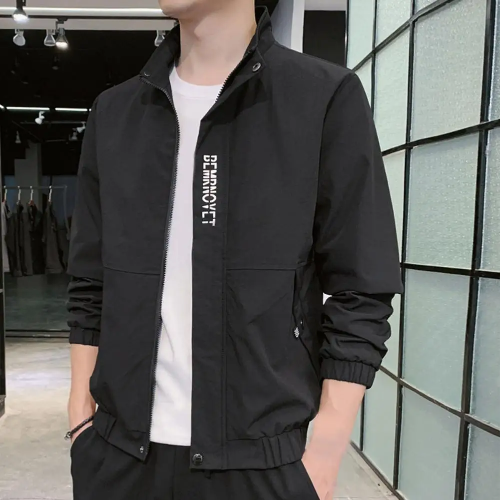 Male  Stylish Slim-fitting Elastic Cuff Jacket Breathable Men Jacket Stand Collar   Streetwear