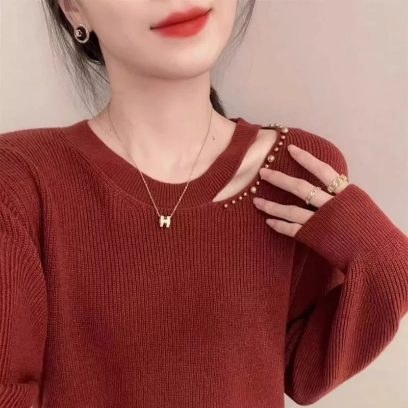 Hollow Out O-neck Bottoming Shirt Women Autumn Winter Simplicity Loose Sweater Fashion Office Lady All-match Trend Knitwear Tops