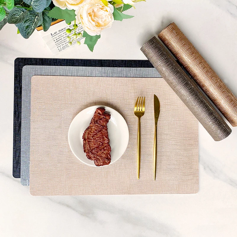 6/4pcsMetal Patterned PU Leather Placemat  European Style Home Hotel Waterproof Square Circular Anti Slip Dining Table Decor Mat