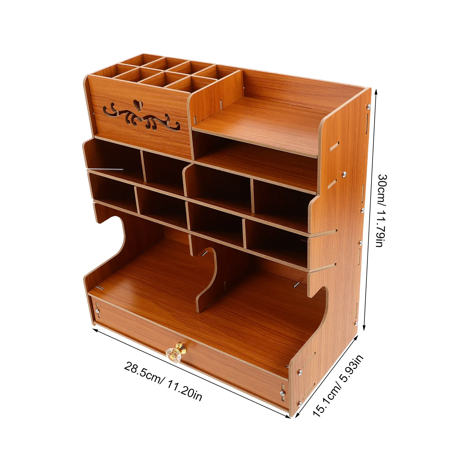 Sturdy Wood Pen Holder with Stable Base Large Capacity Compartment Desk Organizer for Pens Pencils Stationery Wood Desk
