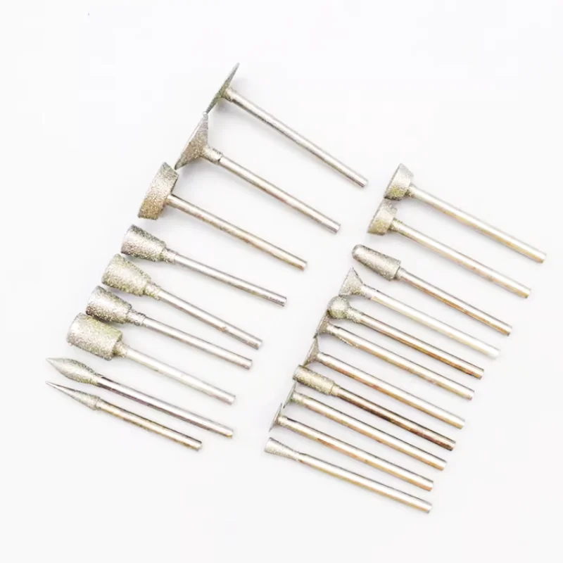 20Pcs 3mm Shank Diamond Grinding Burr Needle Point Engraving Carving Polishing Glass Jade Stone Drill Bit Rotary Tool Set