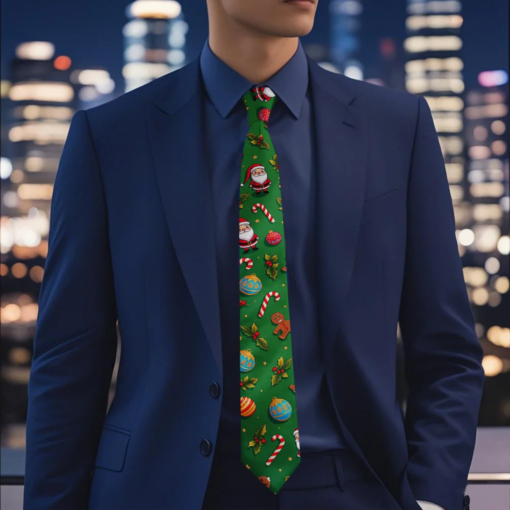 1 قطعة ربطة عنق عيد الميلاد للرجال احتفالية سانتا كلوز، حلوى قصب الحلي بوليستر قابل للغسل في الغسالة - مثالية لحفلات المكتب