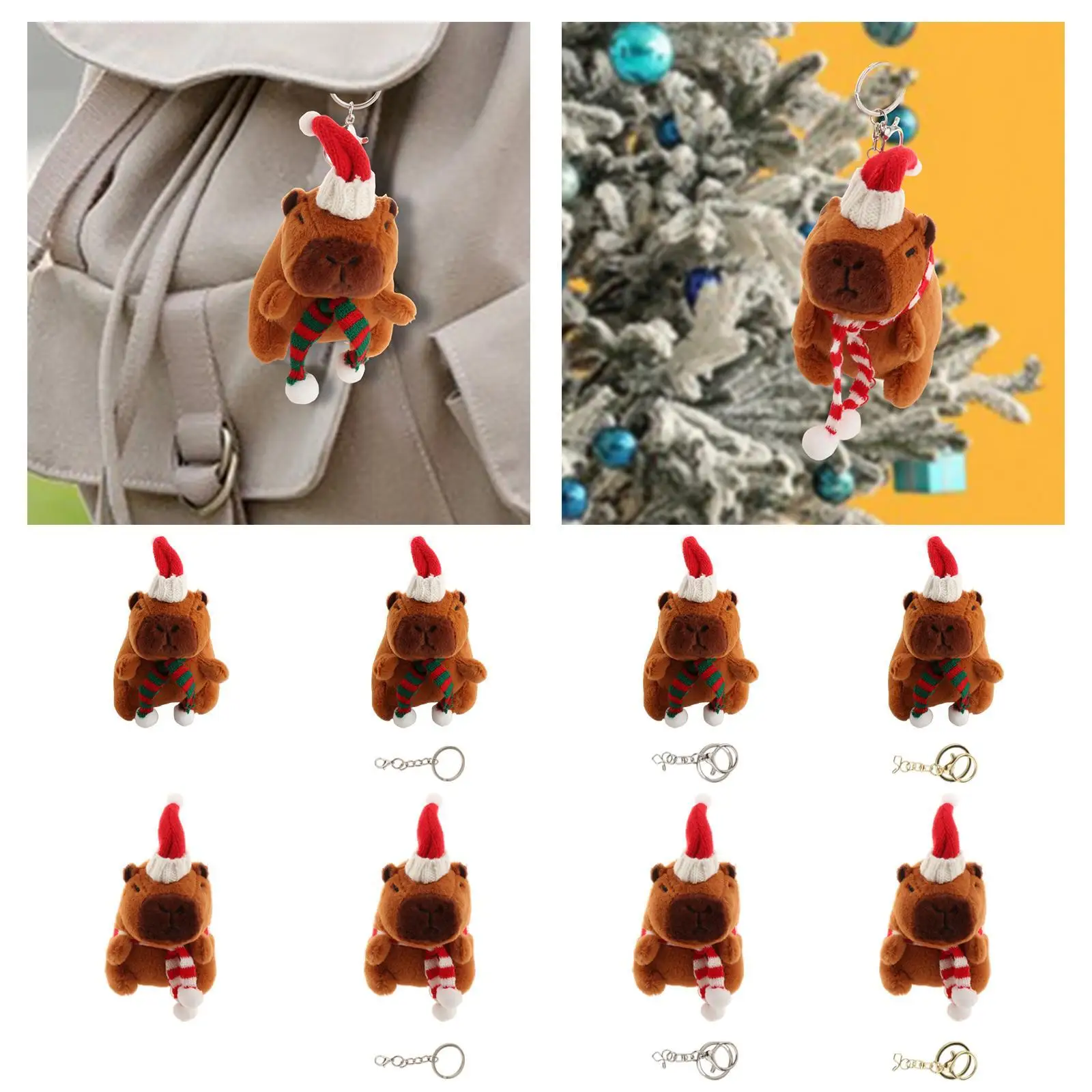 Weihnachts-Capybara-Plüsch-Schlüsselanhänger, Taschenanhänger, tragbar, realistisch, Weihnachtsgeschenk für Jungen, Mädchen, Erwachsene, Kinder, Geburtstagsgeschenke