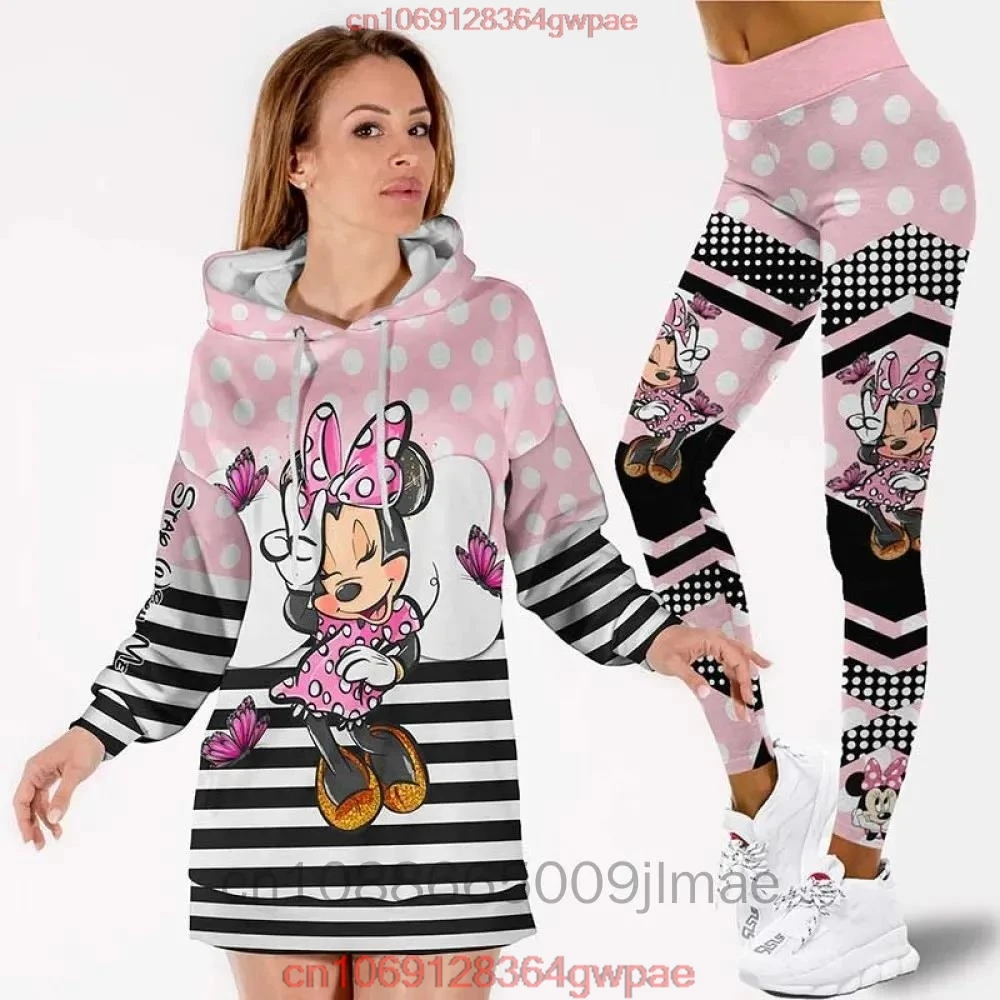 Custom Name Mickey Mouse Hoodie Dress and Leggings Suit Women\'s Diseny Minnie Hoodie Yoga Pants Sweatpants Fashion Tracksuit Set