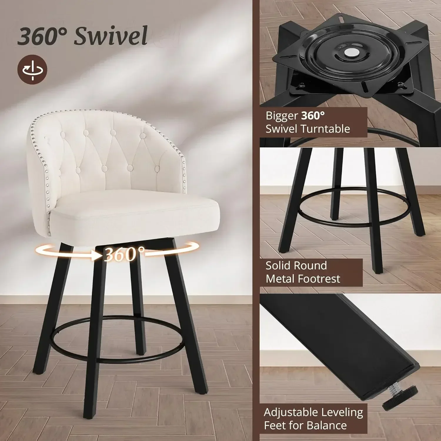 [Limited Time Offer, Buy Now!]Counter Height Bar Stools Set of 3, 26" Swivel Fabric Upholstered Bar Stools, Retro for Kitchen Is