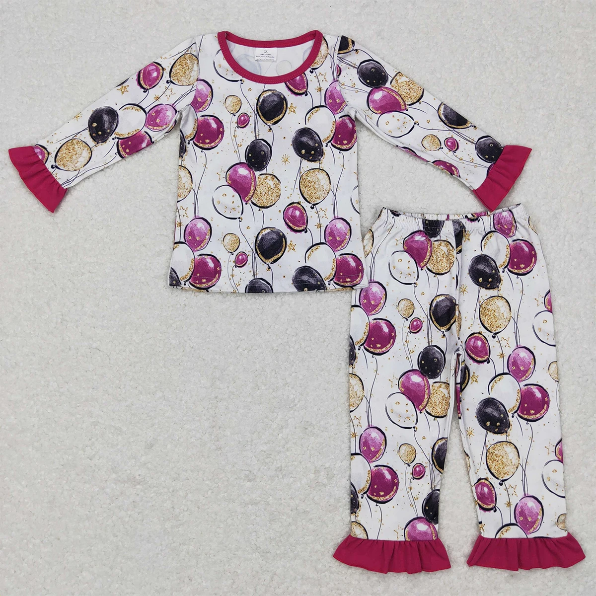 

Wholesale Toddler New Year Pajamas Set Long Sleeves Balloons Shirt Nightwear Children Outfit Kids Girl Ruffle Pants Sleepwear