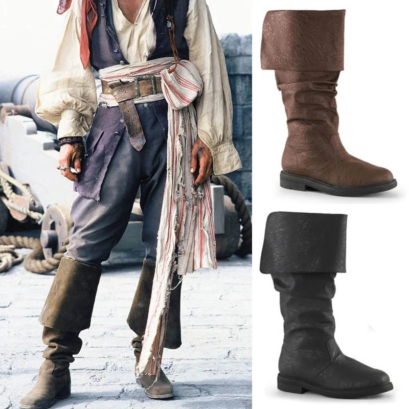 Men Boots Nordic Jackboot Renaissance Retro Steampunk Gothic Shoes Halloween Party Show Wear Pirate shoes Robin Costume