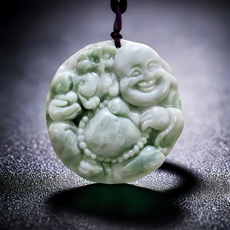 

Green Natural Real Jade Maitreya Buddha Pendant Necklace Accessories Stone Carved Jewelry Talismans Gifts for Women Men Amulet