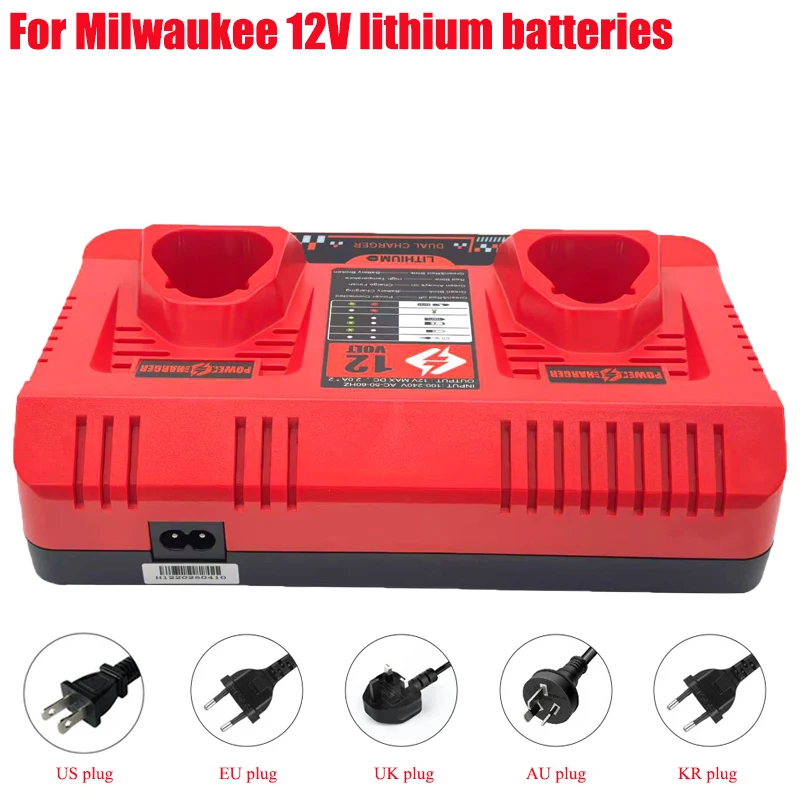 

Portable Rapid Charger Power Tool Battery Charger 12V Dual-Port Battery Charger Compatible for Milwaukee 12V Lithium Batteries