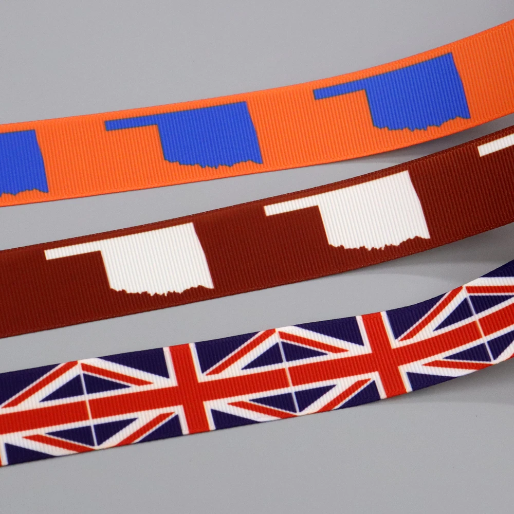 DHK 50yards USA State UK England Flag Printed Grosgrain Ribbon Accessories Headwear Decoration Collar DIY Sewing Craft S2707