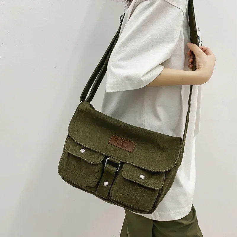 Women's School Messenger Bags For Women Shoulder Ladies Designer Handbag Solid Large Capacity Casual Canvas Shoulder Female Bags