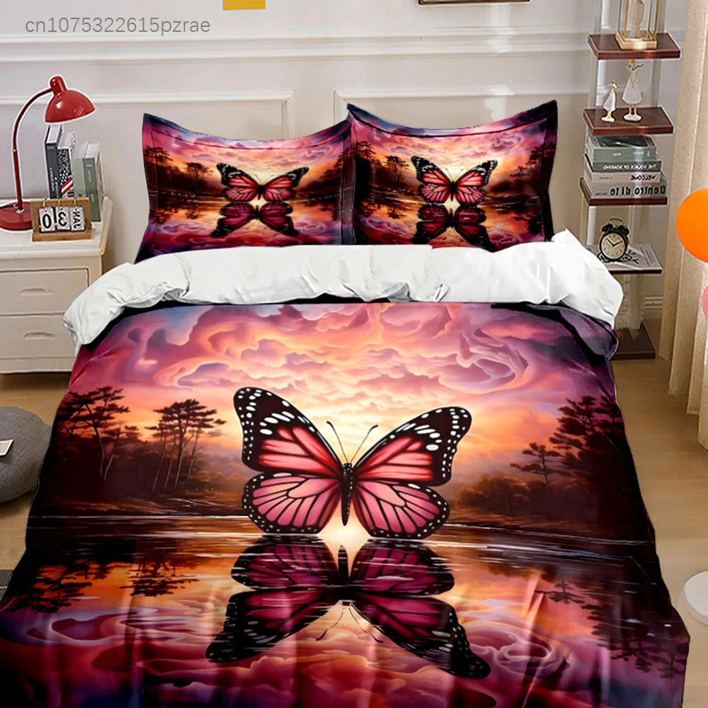 Surreal Butterfly Sunset Art Set Multiple Sizes kid's And adults' Bedroom Exquisite 3PC Bedding set, Gift