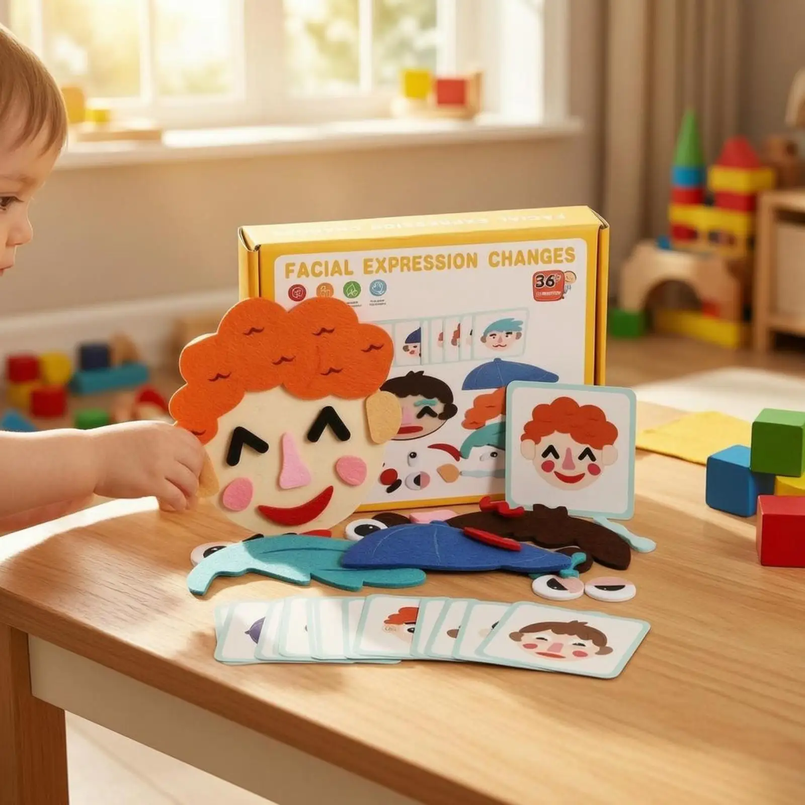 Felt Face Matching Toy Picture Cards Children's Facial Expression Toy Fine Motor