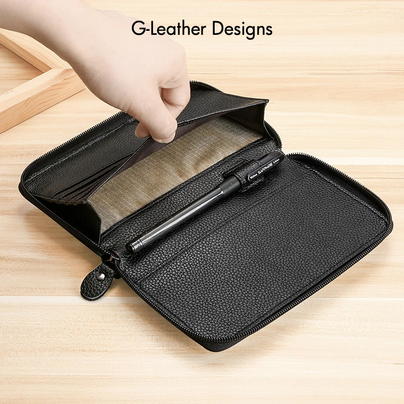 Genuine Leather Passport Cover Case Travel Wallet Boarding Pass Holder Large Capacity Travel Clutch Bag Zipper Around