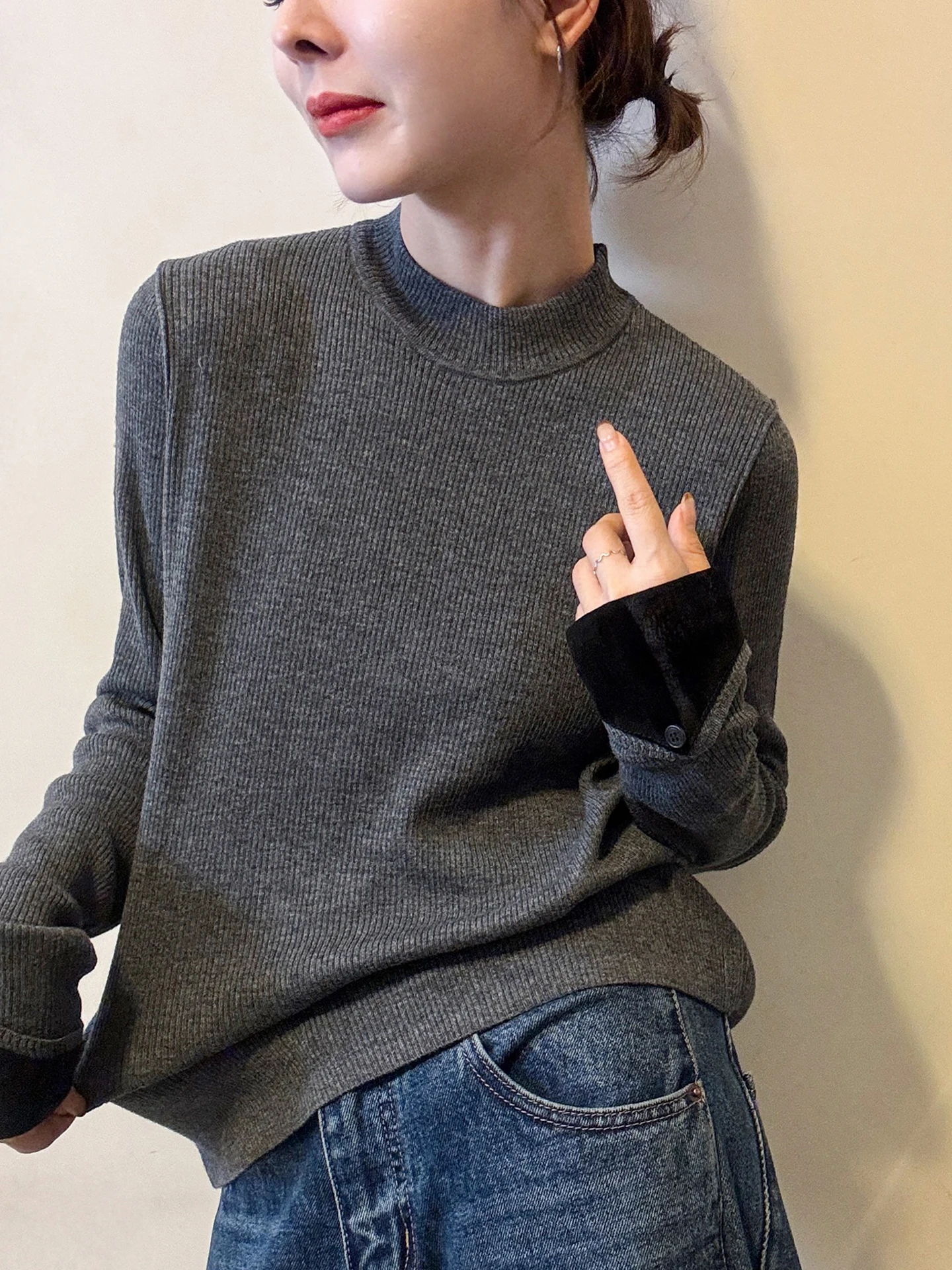 

Skin-friendly Long-sve Hoodie Women's Casual Knitted Top Color Blo Design Commute Sle Regular Fit Autumn Winter